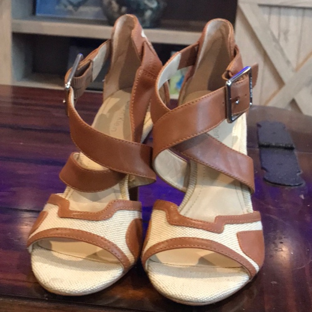 Calvin Klein high heel strapped sandals.